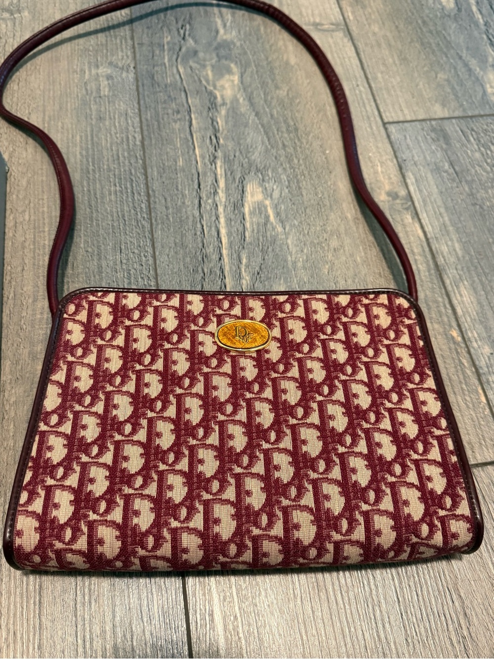 Dior Burgundy and Cream Logo Jacquard Crossbody Bag